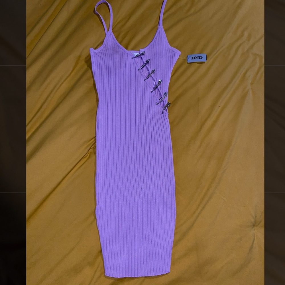 Purple rhinestone safety pin ribbed dress new